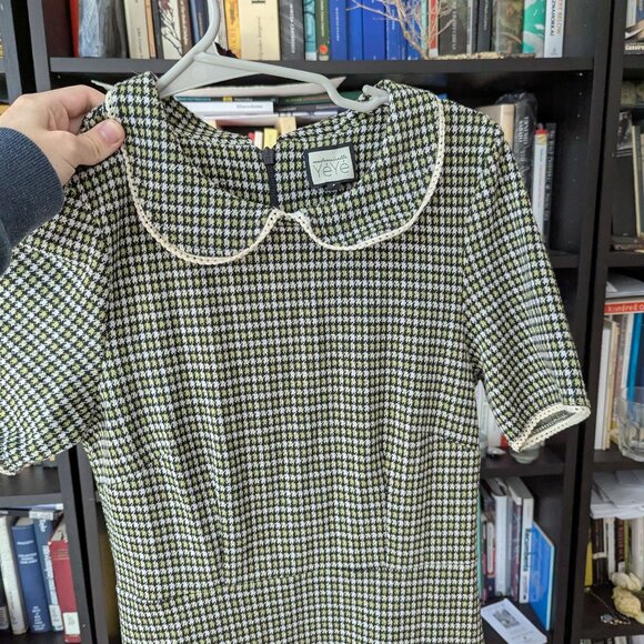 *LIKE NEW* Modcloth Houndstooth Dress Peterpan Collar Dark Academia - Picture 2 of 4